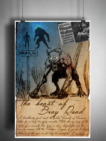 The Beast of Bray Road, cryptid folklore werewolf art, bestiary journal art, monsters and monsters