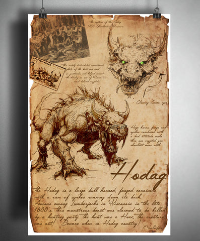 Hodag, Wisconsin cryptid, creepy horror artwork, myths and monsters bestiary