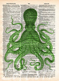 Octopus wall art, vintage octopus drawing, dictionary print, book page art -  - 6
