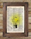 Classic Edison lightbulb, Steampunk light, vintage dictionary page,  book art print -  - 2