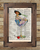 Cool Bar art, Girl in martini glass, Lovely Cocktail Girl, early 1900's illustration,  vintage dictionary page book art print -  - 2