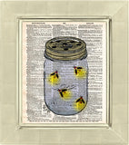 Firefly art, mason jar artfireflies in mason jar, childrens art,  vintage dictionary art print -  - 2