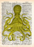 Octopus wall art, vintage octopus drawing, dictionary print, book page art -  - 8