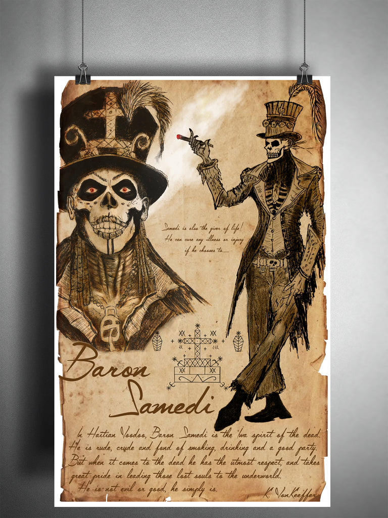 voodoo monsters Baron Samedi, Voodoo folklore, legends, creepy horror artwork, Papa Legba, myths and monsters bestiary,