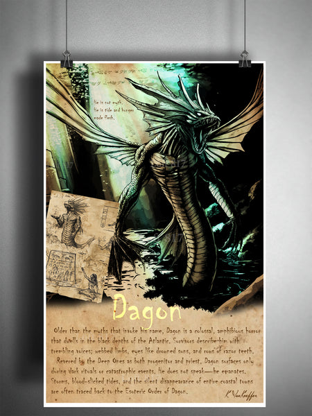 Dagon, Lovecraftian eldritch horror series, creepy horror artwork, myths and monsters bestiary, cryptid artwork