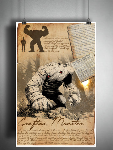 Grafton Monster cryptid art, bestiary cryptozoology science journal art, monsters and folklore