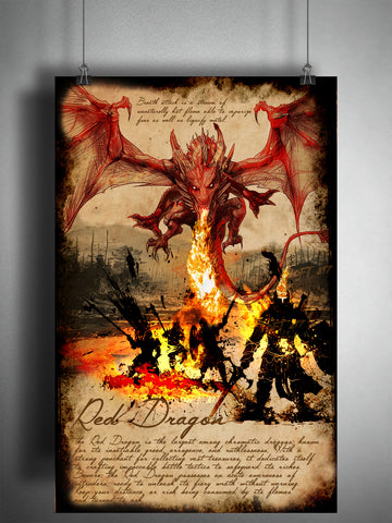 Red Dragon art print, dungeons and dragons monster manual art, fantasy monster artwork