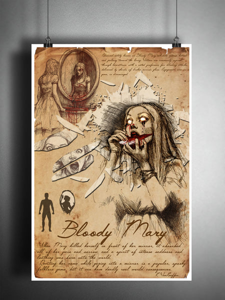 Bloody Mary, creepy vintage folklore art