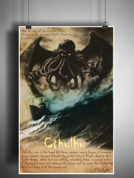 Cthulhu, Lovecraftian eldritch horror series, creepy horror artwork, myths and monsters bestiary, cryptid artwork