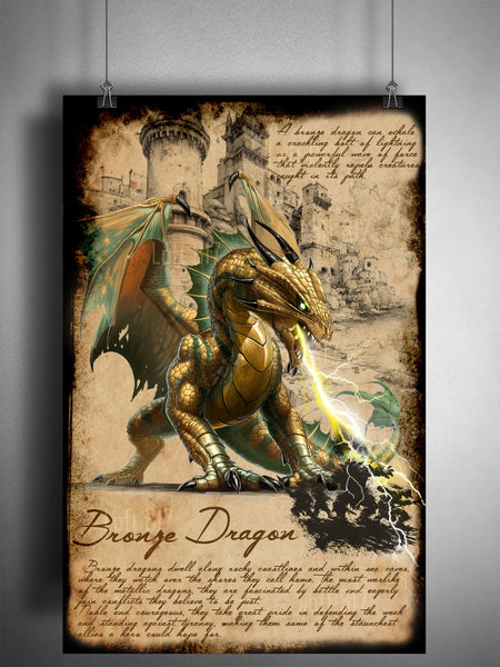 Bronze dragon art print, dungeons and dragons monster manual art, Metallic dragons, fantasy monster artwork