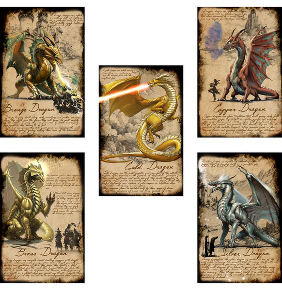 Flight of all 5 METALLIC Dragons, Pack of all 5 of my Metallic Dragons