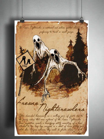 Fresno Nightcrawlers cryptid art, walking pants, bestiary journal art, monsters and folklore