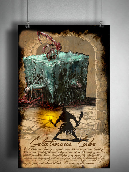 Gelationous Cube art print, dungeons and dragons monster manual art, fantasy monster artwork (Copy)