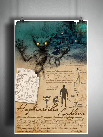 Hopkinsville goblin art, Kentucky urban legend bestiary cryptozoology science journal art, monsters and folklore