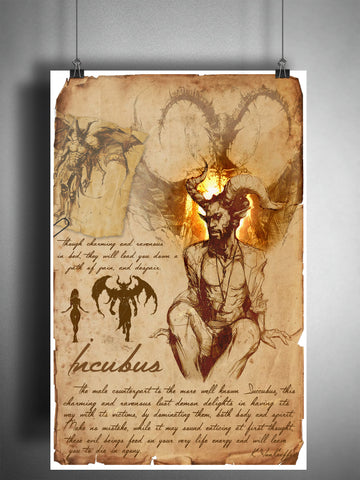 Incubus sexy devil cryptid art, bestiary cryptozoology science journal art, monsters and folklore