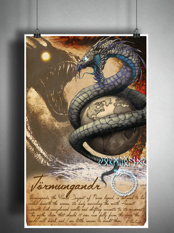 Jormungandr, Norse mythology art, the world serpent, bestiary journal art, monsters and folklore