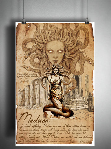 Medusa, Greek Mythology, bestiary science journal art, monsters and folklore