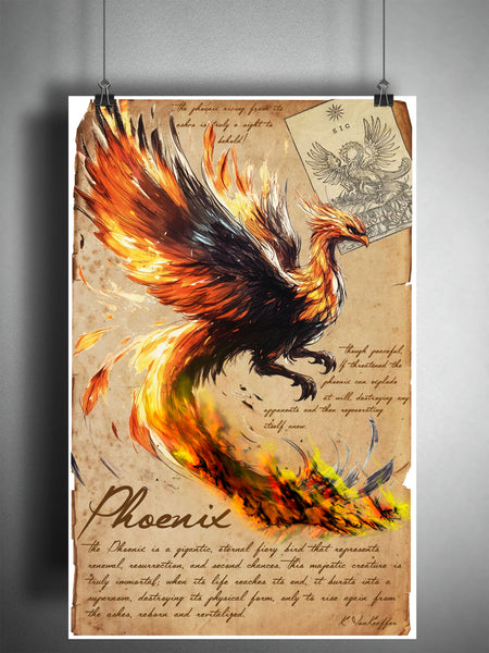 Phoenix, cryptid art, bestiary cryptozoology science journal art, monsters and folklore