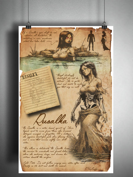 Rusalka Slavic folklore art, bestiary cryptozoology science journal art, monsters and folklore