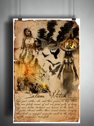 Salem witch, weird Massachusetts art, creepy horror artwork, myths and monsters bestiary