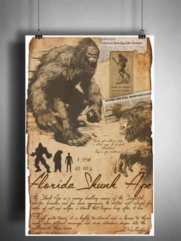 Florida Skunk Ape cryptid art, bestiary cryptozoology science journal art, monsters and folklore