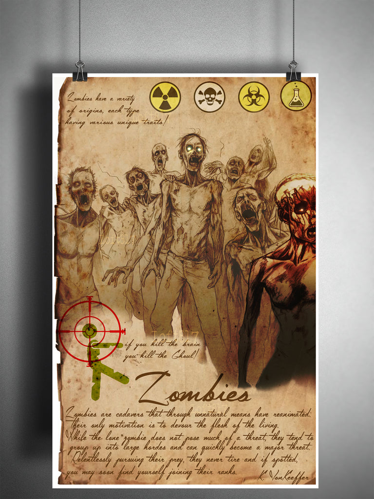 zombies and monsters Zombie Horde, cryptids monsters and folklore art 11x17