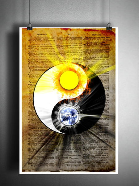 Yin yang art print with sun and moon, Balance zen art