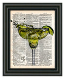 Margarita splash print, cocktail artwork, Tequila, mancave decor dictionary art print