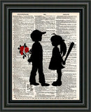 Girl with bat, boy with flower art print. Banksy inspired art print. boy meets girl art -  - 3