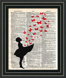 Girl with butterflies, Butterfly art, banksy style art, red butterfly art print