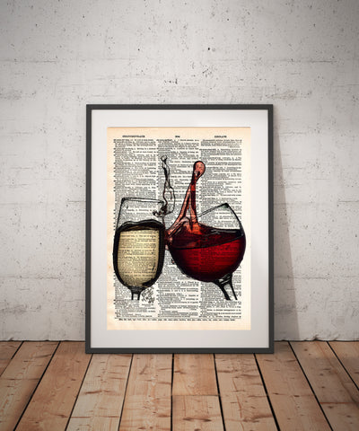 Wine splash art, red and white wine, wedding toast art, wine lovers art -  - 1