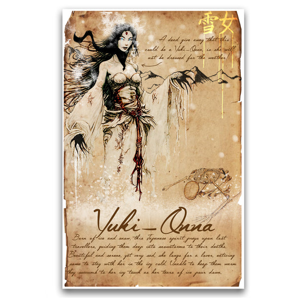 Yuki-Onna japanese Yokai ice spirit, horror art, myths monsters and cryptids