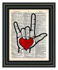 I love you sign, sign language i love you art, romantic heart art