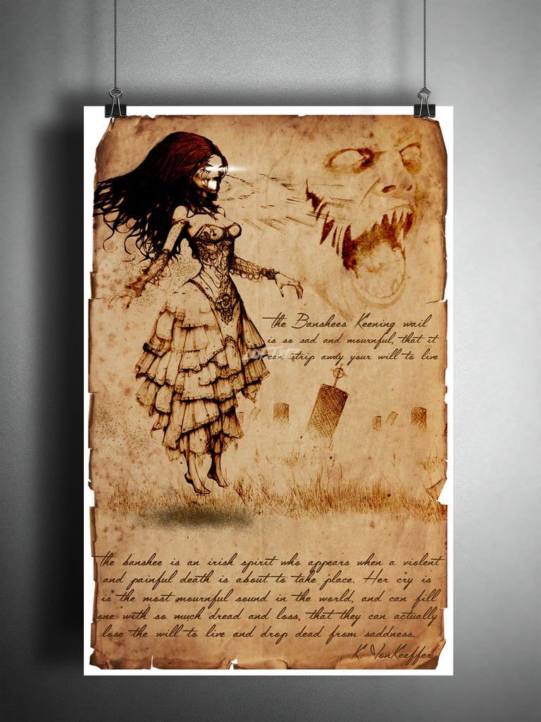 irish monsters Banshee, creepy irish folklore, legends, creepy horror artwork, myths and monsters bestiary,