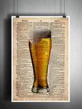 Beer pint pilsner art, frosty beer, man cave art, gift for beer lover, the perfect pint, dictionary art