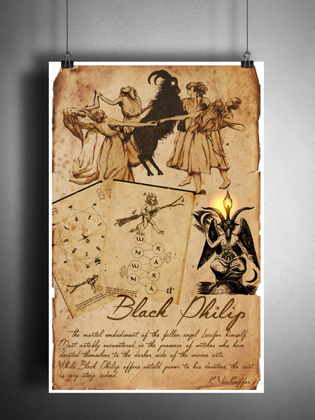 Black Philip art, bestiary science journal art, monsters and folklore, dark wiccan art