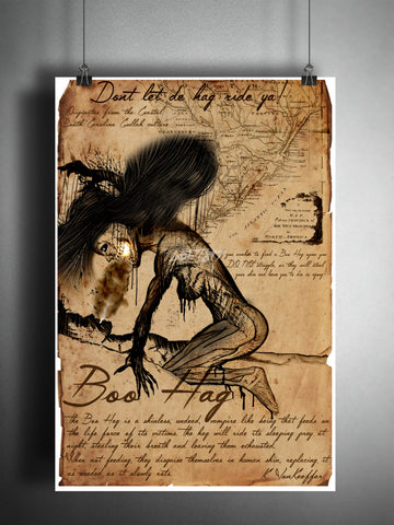 Boo hag, weird South Carolina art, creepy horror artwork, myths and monsters bestiary