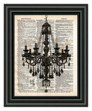 Vintage chandelier art, romantic french art print on vintage dictionary page