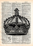 French Crown art print drawing on vintage dictionary page