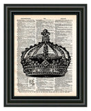 French Crown art print drawing on vintage dictionary page