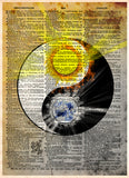Yin yang art print with sun and moon, Balance zen art