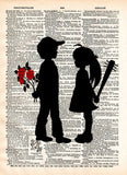 Girl with bat, boy with flower art print. Banksy inspired art print. boy meets girl art -  - 2