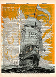 vintage advertising art, Sailing ship 1920's sea goddess, nautical art,  vintage dictionary page book art print -  - 1