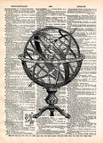Armillary sphere, vintage globe, old map artwork -  - 1