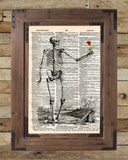 Skeleton with rose, vintage anatomy, vintage skelton illustration -  - 2