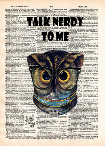 Talk Nerdy to Me, owl geeky nerdy print, dictionary page print -  - 1