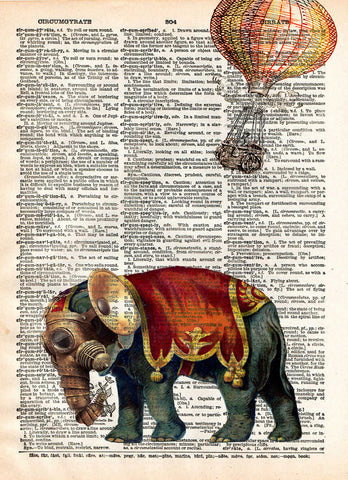 Steampunk elephant, elephant art print, oddities art -  - 1