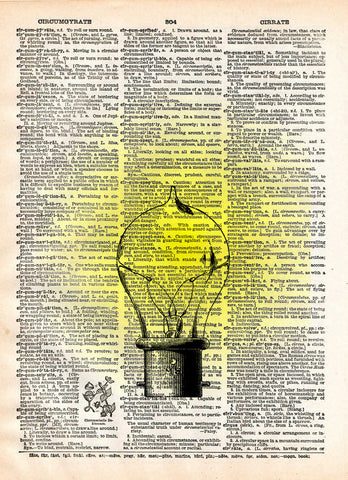 Classic Edison lightbulb, Steampunk light, vintage dictionary page,  book art print -  - 1