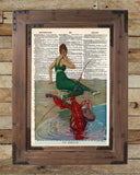 Vintage beach art, nautical art, lobster art print, old book page art -  - 2