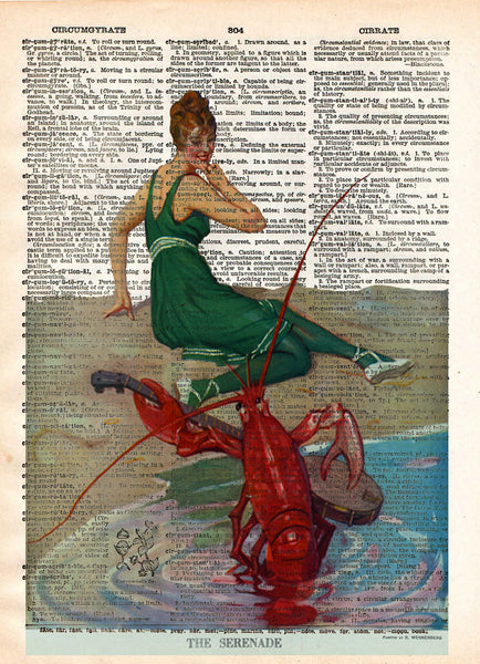 Vintage beach art, nautical art, lobster art print, old book page art -  - 1